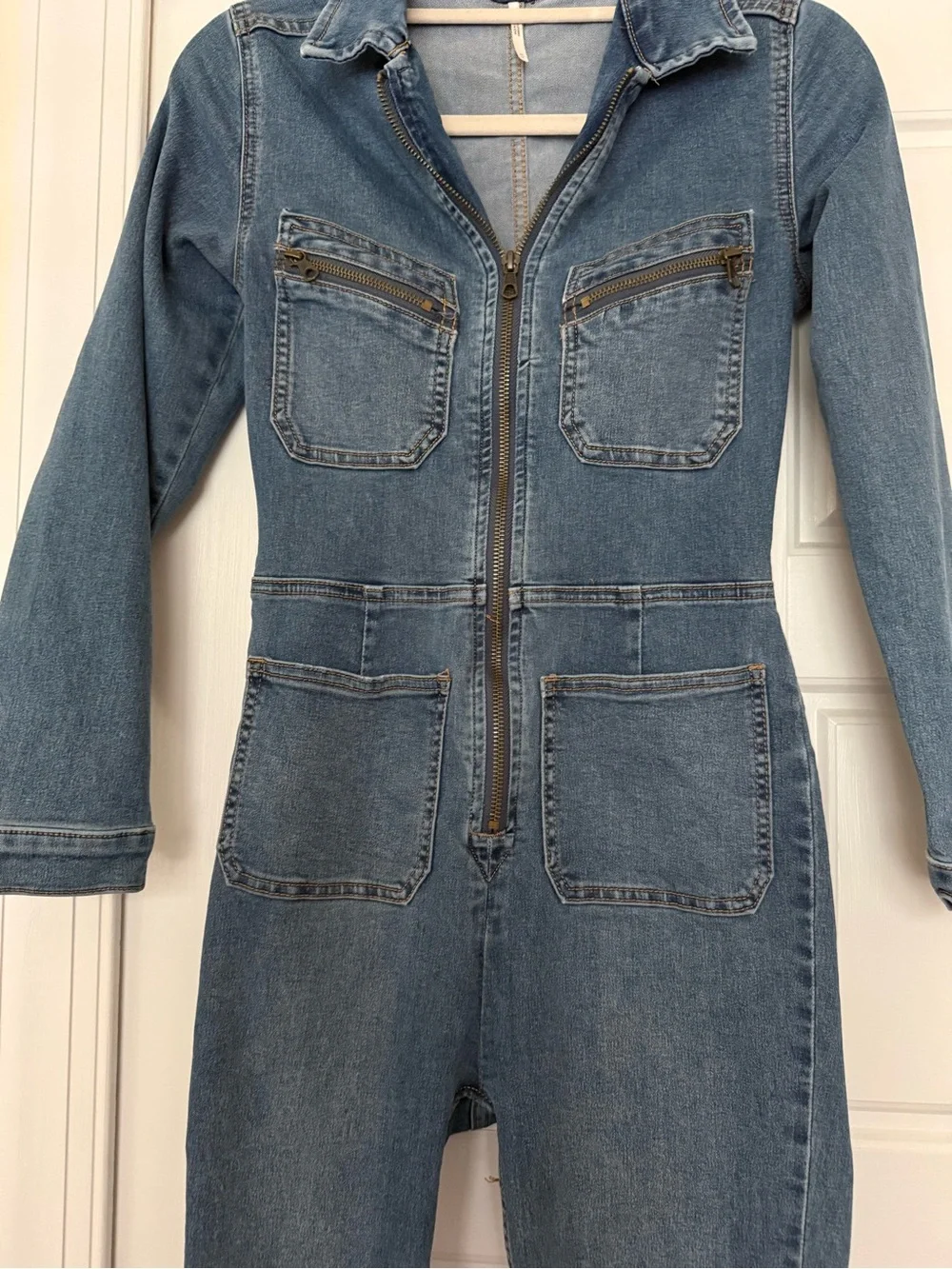 Free People Dark Blue Denim Skinny Jumpsuit